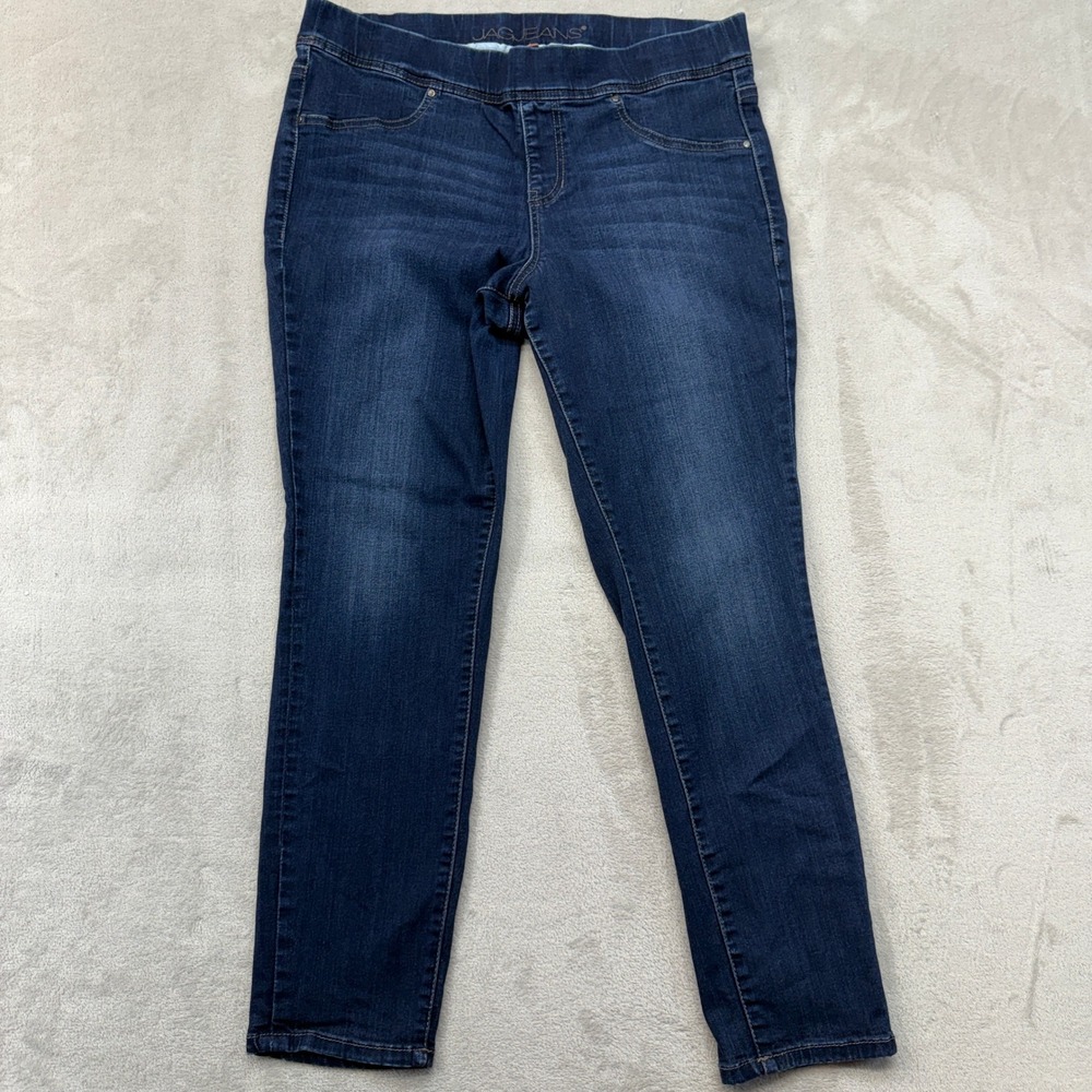 Jag Jeans Women Large Peri Pull-On‎ Straight Dark Blue Stretch Whiskered Denim